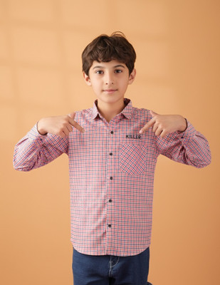 KILLER Boys Checkered Casual Pink Shirt