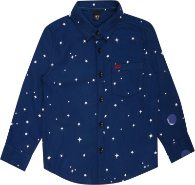 Aadhvi Boys Printed Casual Dark Blue Shirt