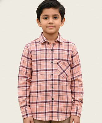 HIKUJ Boys Checkered Casual Pink Shirt