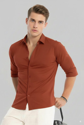 greet fashion Men Solid Casual Orange Shirt