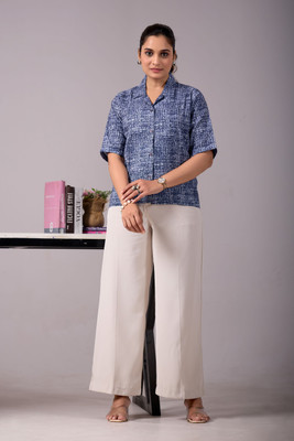 KALEE Women Printed Casual Blue Shirt