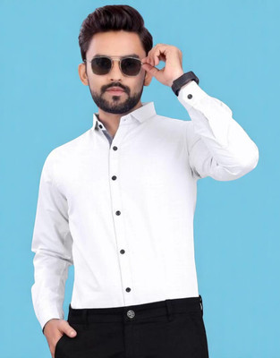 LAXMII TRENDING Men Self Design Casual White Shirt
