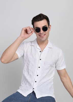 SILVERFLY Men Self Design Casual White Shirt