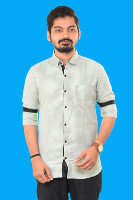 PUBHIZA Men Checkered Casual Green Shirt