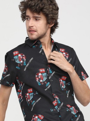 HIGHLANDER Men Printed Casual Black Shirt