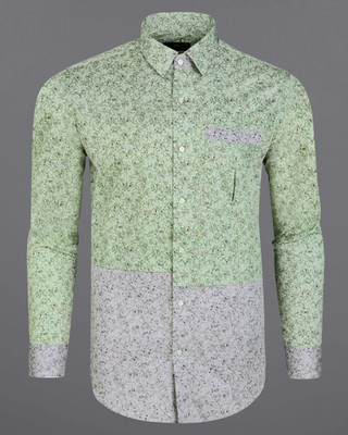 french crown Men Printed Casual Green Shirt
