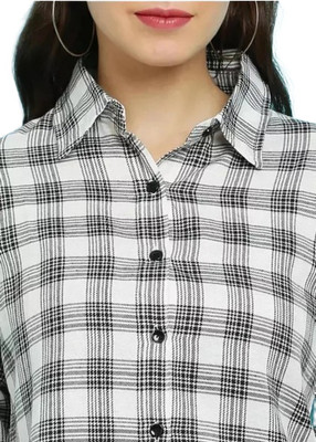 GORIYA Women Checkered Formal White Shirt