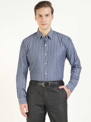 Hancock Men Striped Formal Grey Shirt
