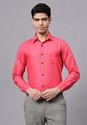 LENIA Men Solid Formal Pink Shirt