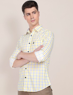 U.S. POLO ASSN. Men Checkered Casual Yellow Shirt