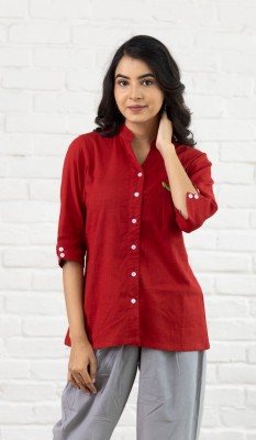 Hunar Women Embroidered, Solid Casual Red Shirt