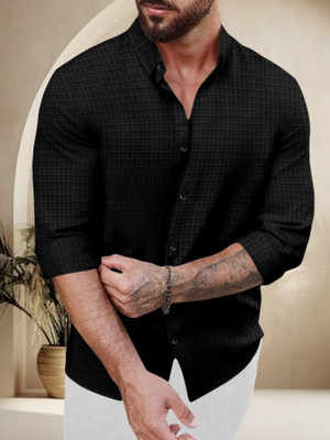 fabzy Men Self Design Casual Black Shirt