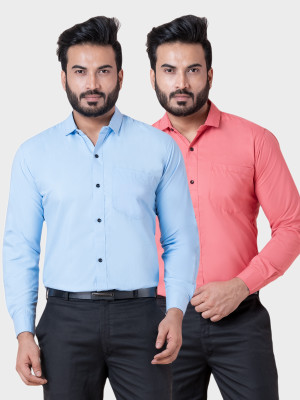 BONCUE Men Solid Formal Light Blue, Pink Shirt(Pack of 2)