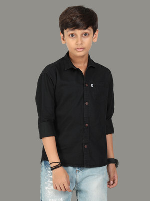 AIDAN PAUL Boys Solid Casual Black Shirt