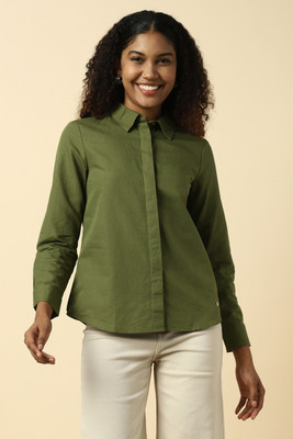 Allen Solly Women Solid Formal Green Shirt