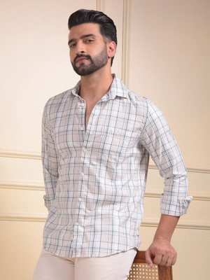 CRIMSOUNE CLUB Men Checkered Casual Beige Shirt