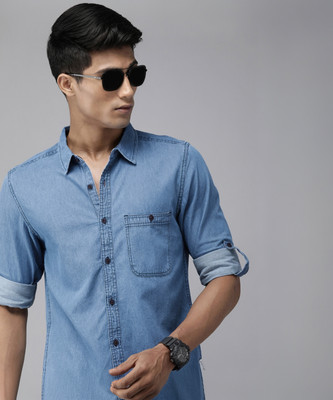 Roadster Men Solid Casual Blue Shirt