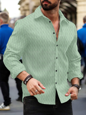 VELLOSTA Men Self Design Casual Light Green Shirt