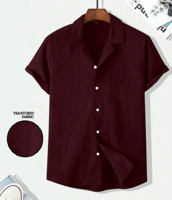 METRONAUT Men Self Design Casual Maroon Shirt