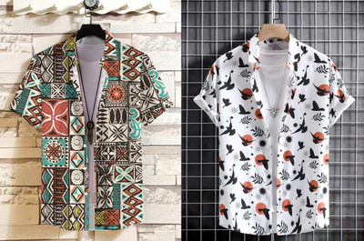 SANBROS Men Printed Casual Multicolor Shirt(Pack of 2)