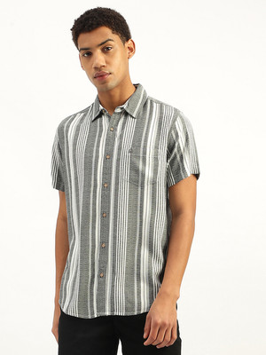 United Colors of Benetton Men Striped Casual Grey Shirt