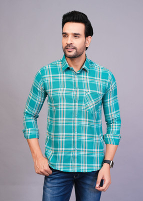 BlackLilly Men Checkered Casual Green Shirt