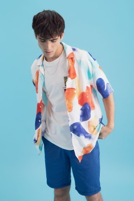 defacto Men Printed Beach Wear Blue Shirt