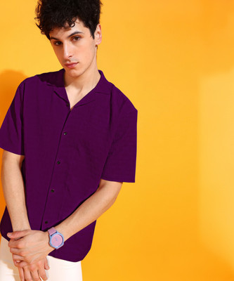 INDICLUB Men Solid Casual Purple Shirt