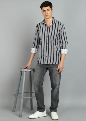 VIHANI Men Striped Casual Black, Grey Shirt