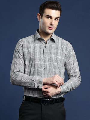 Hancock Men Checkered Formal Grey Shirt