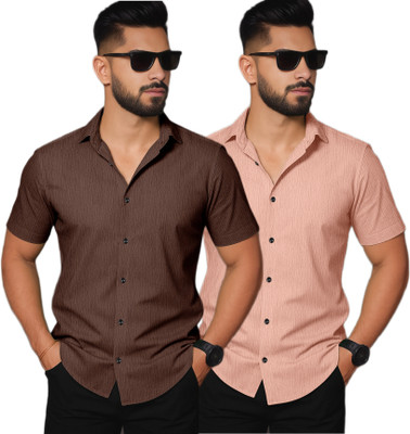 Khushi Creation Men Solid Casual Brown Shirt(Pack of 2)
