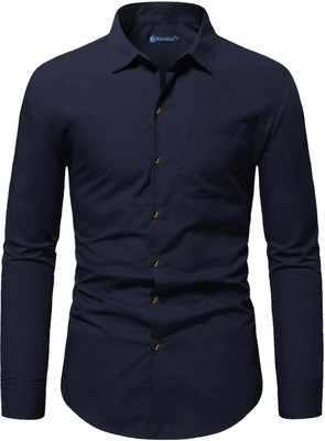 BHUVIKOO Men Solid Casual Dark Blue Shirt