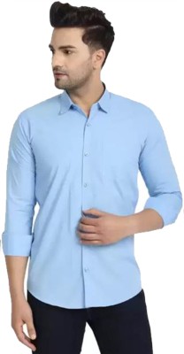 Wristy Men Solid Casual Light Blue Shirt