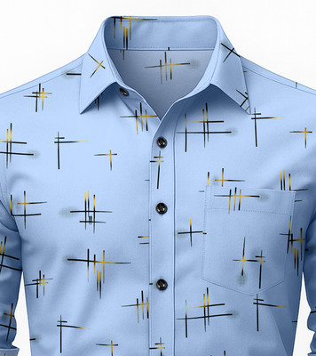 YAKSH Men Printed Casual Light Blue Shirt