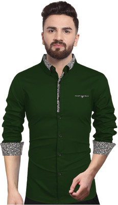 Webric Men Solid Casual Dark Green Shirt