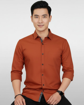 METRONAUT Men Solid Casual Orange Shirt