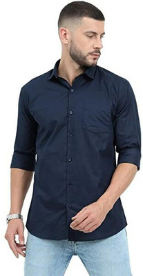 Style Nest Men Solid Casual Dark Blue Shirt