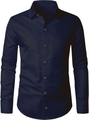 CLOSWIF Men Solid Casual Dark Blue Shirt