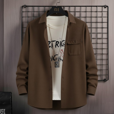 SHABIB Men Solid Casual Brown Shirt