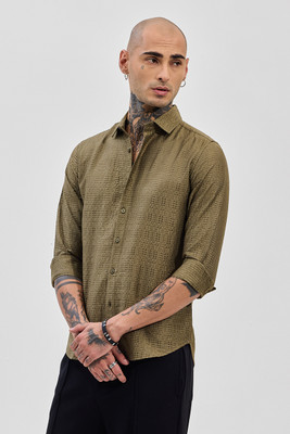Snitch Men Self Design Casual Green Shirt