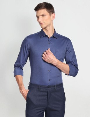 ARROW Men Self Design Formal Blue Shirt