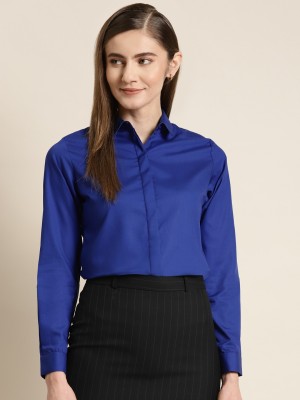 Hancock Women Solid Formal Blue Shirt