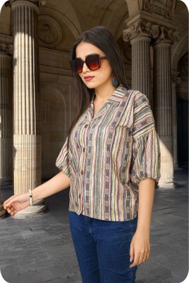 GIVAFASHION Women Striped Party Multicolor Shirt