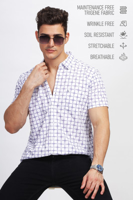 Bullmer Men Printed Casual White, Purple Shirt