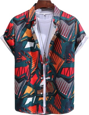 Blue dove Men Printed Casual Orange, Green Shirt