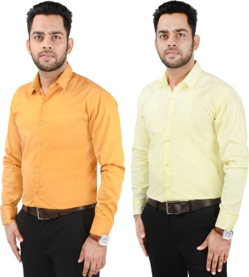 CRAFT HEAVEN Men Solid Casual Yellow, Beige Shirt(Pack of 2)