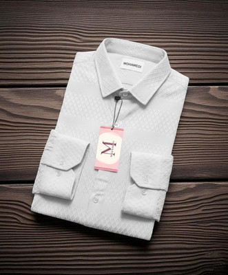 MOJAMEDI Men Self Design Casual White Shirt