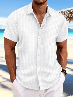 Balkrishna Creation Men Striped Casual White Shirt