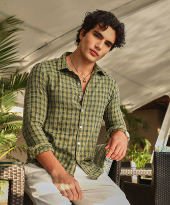 CAMPUS SUTRA Men Checkered Casual Green Shirt