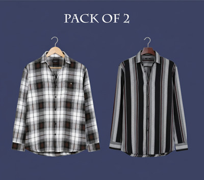 PROBIZ Men Checkered Casual Multicolor Shirt(Pack of 2)